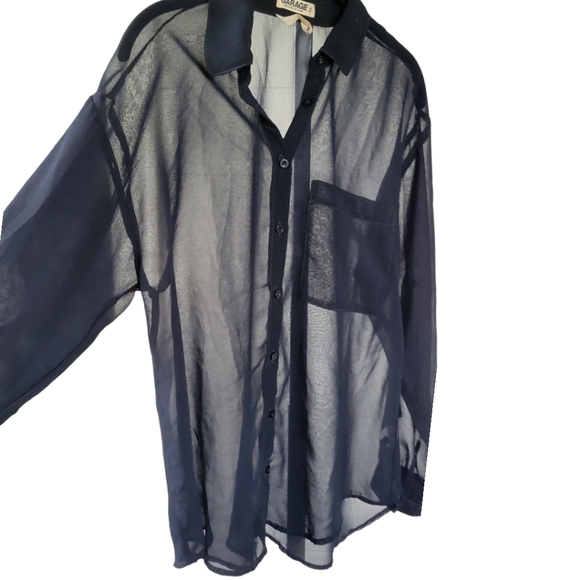 Garage Sheer Button Up Long Sleeve Shirt Top Sz S Black - Picture 6 of 11